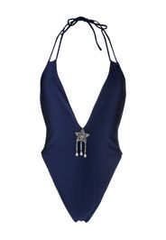 Alessandra Rich lurex halterneck swimsuit - Blu