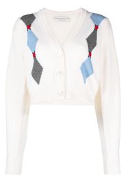 Alessandra Rich floral-embellished argyle wool cardigan - Bianco