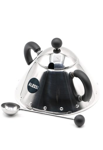 Alessi logo-print sugar bowl & spoon set - ZUCCHERIERA CON CUCCHIAINO IN ACCIAIO INOX 18/10 MANICO NERO