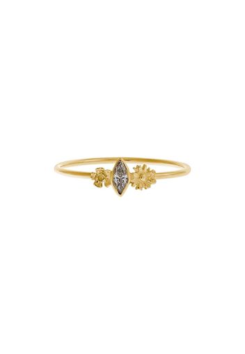 18kt yellow gold floral and marquise-cut diamond ring