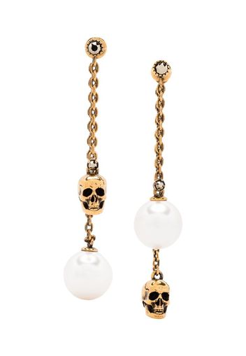 pearl-embellished skull pendant earrings