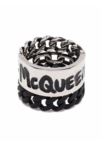 Alexander McQueen Anello a maglia barbazzale - Argento