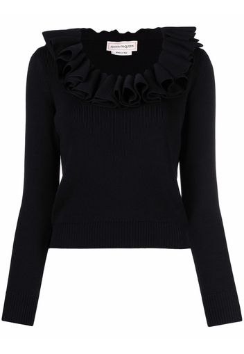 Alexander McQueen ruffle-neck jumper - Nero