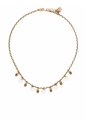 Alexander McQueen skull and pearl embellished necklace - Oro