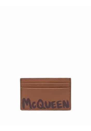 Alexander McQueen logo-print leather cardholder - Marrone