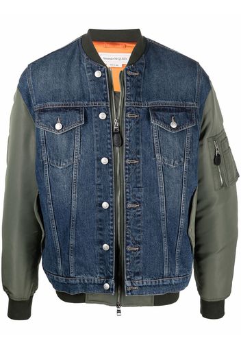 Alexander McQueen denim panelled bomber jacket - Blu