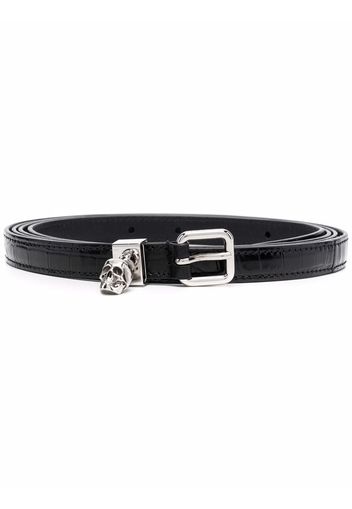 Alexander McQueen skull-detail crocodile-effect belt - Nero