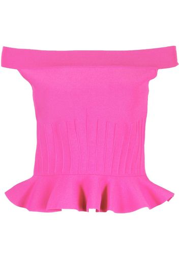 Alexander McQueen off-shoulder peplum knitted top - Rosa