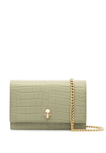 Alexander McQueen Borsa a spalla Skull con effetto coccodrillo - Verde