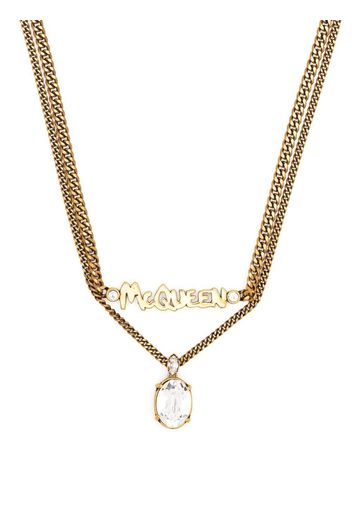 Alexander McQueen logo-plaque brass necklace - Oro