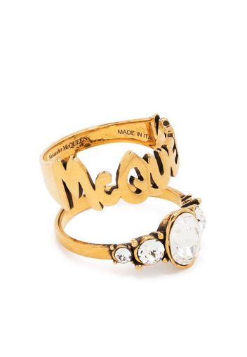 Alexander McQueen crystal-embellished signet ring - Oro