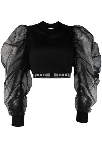 Alexander McQueen puff-sleeve crew-neck blouse - Nero