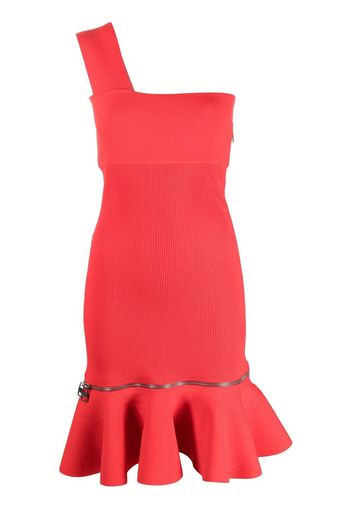 Alexander McQueen one-shoulder ruffle-hem dress - Rosso