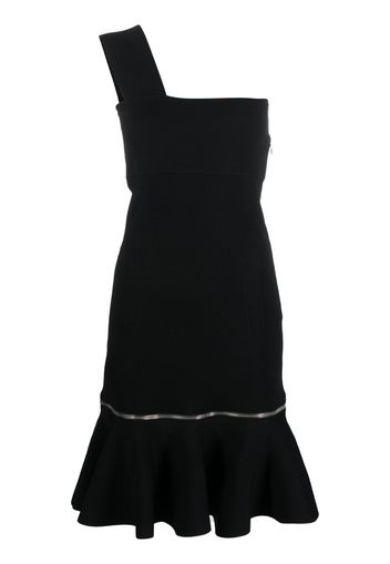 Alexander McQueen zip-detail one-shoulder dress - Nero