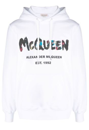 Alexander McQueen Graffiti-print cotton hoodie - Bianco