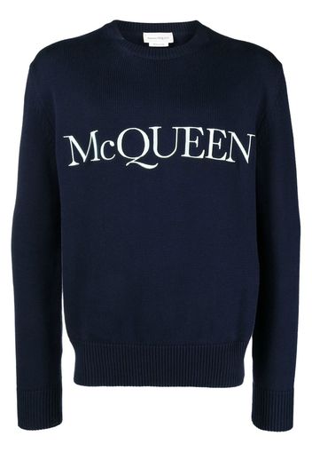 Alexander McQueen logo-embroidered jumper - Blu