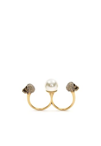 Alexander McQueen pearl skull double-ring - Oro
