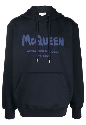 Alexander McQueen logo-print cotton hoodie - Blu