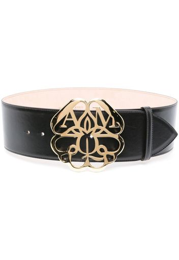 Alexander McQueen logo-plaque leather belt - Nero