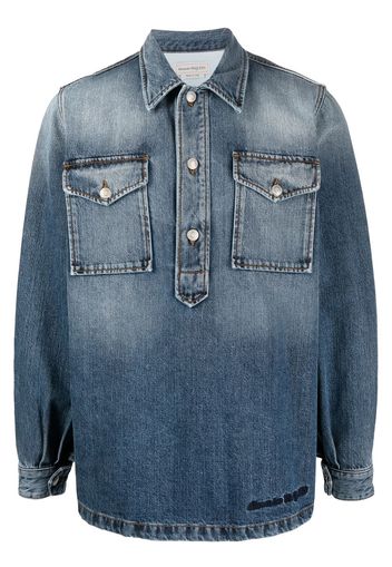 Alexander McQueen embroidered logo denim shirt - Blu