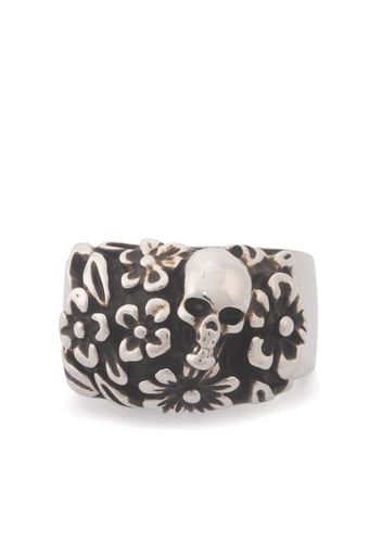 Alexander McQueen Anello The Floral Skull - Argento