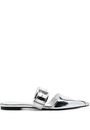 Alexander McQueen Punk Flat leather mules - Argento