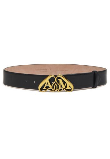 Alexander McQueen Seal-buckle leather belt - Nero