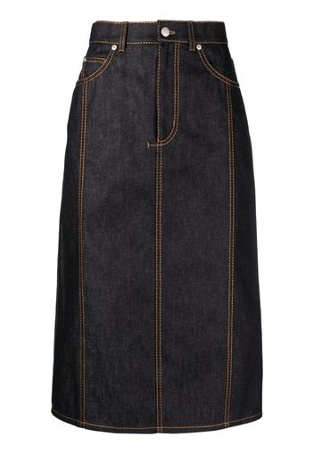 Alexander McQueen contrast-stitching denim midi skirt - Blu