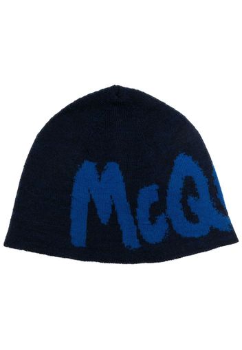 Alexander McQueen intarsia-knit logo beanie - Blu