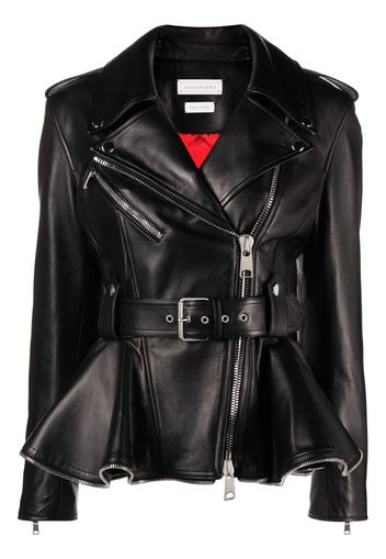 Alexander McQueen peplum-hem biker jacket - Nero