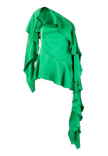 Alexander McQueen Blusa monospalla con ruches - Verde