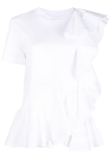 Alexander McQueen asymmetric ruffled T-shirt - Bianco