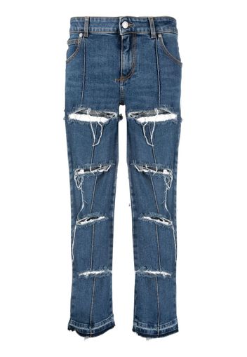 Alexander McQueen distressed cropped jeans - Blu