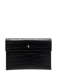 black mock croc leather envelope clutch bag