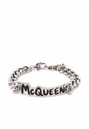 Alexander McQueen logo-plaque chain-link bracelet - Argento