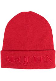 Alexander McQueen logo-embroidered knitted hat - Rosso