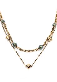 Alexander McQueen skull and pearl charm layered necklace - Oro