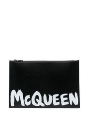 Alexander McQueen logo-print leather clutch bag - Nero