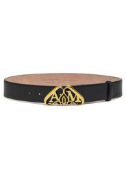 Alexander McQueen Seal-buckle leather belt - Nero