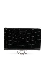 Alexander McQueen Four Ring crocodile-effect clutch bag - Nero