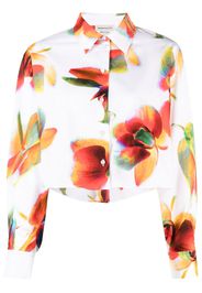 Alexander McQueen floral-print cropped shirt - Bianco