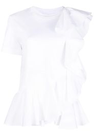 Alexander McQueen asymmetric ruffled T-shirt - Bianco