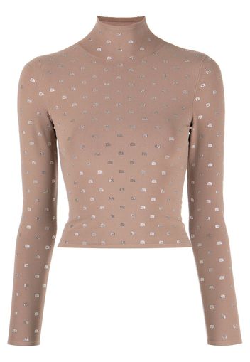 Alexander Wang crystal-embellished logo turtleneck top - Marrone