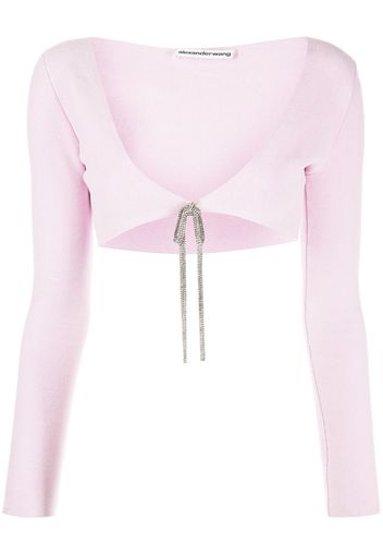 Alexander Wang cropped crystal-tie cardigan - Rosa