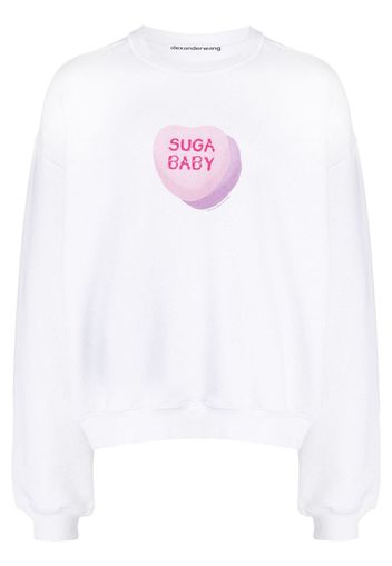 Alexander Wang graphic-print glitter cotton sweatshirt - Bianco