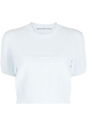 Alexander Wang logo-embossed cropped knitted top - Blu