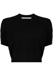 Alexander Wang logo-embossed cropped knitted top - Nero