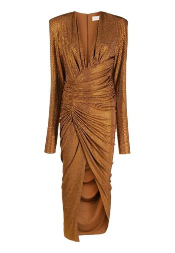 Alexandre Vauthier microcrystal-embellished ruched gown - Marrone