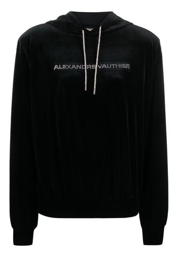 Alexandre Vauthier logo-appliqué velvet hoodie - Nero