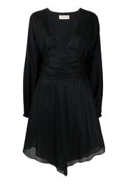 Alexandre Vauthier Abito midi a maniche lunghe con ruches - Nero